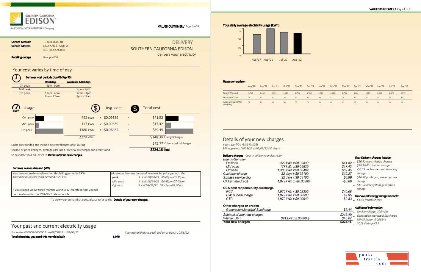 USA Southern California EDISON utility bill, Word and PDF template, 8 pages 3 4